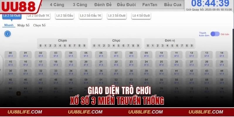 Giao diện game XS truyền thống tại nhà cái UU88